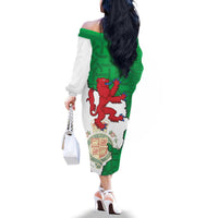 Montgomeryshire Wales Family Matching Off The Shoulder Long Sleeve Dress and Hawaiian Shirt Map and Emblem Celtic Style - Wonder Print Shop