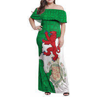 Montgomeryshire Wales Family Matching Off Shoulder Maxi Dress and Hawaiian Shirt Map and Emblem Celtic Style - Wonder Print Shop
