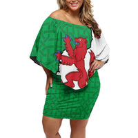 Montgomeryshire Wales Family Matching Off Shoulder Short Dress and Hawaiian Shirt Map and Emblem Celtic Style - Wonder Print Shop