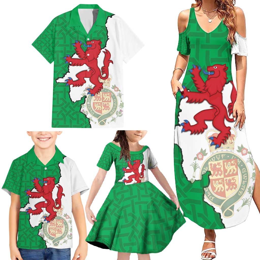 Montgomeryshire Wales Family Matching Summer Maxi Dress and Hawaiian Shirt Map and Emblem Celtic Style - Wonder Print Shop