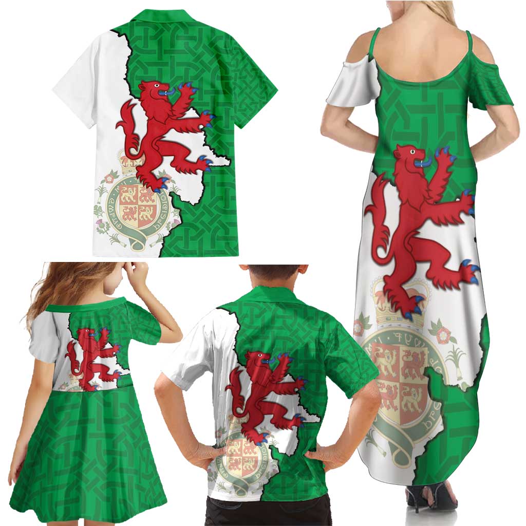 Montgomeryshire Wales Family Matching Summer Maxi Dress and Hawaiian Shirt Map and Emblem Celtic Style - Wonder Print Shop