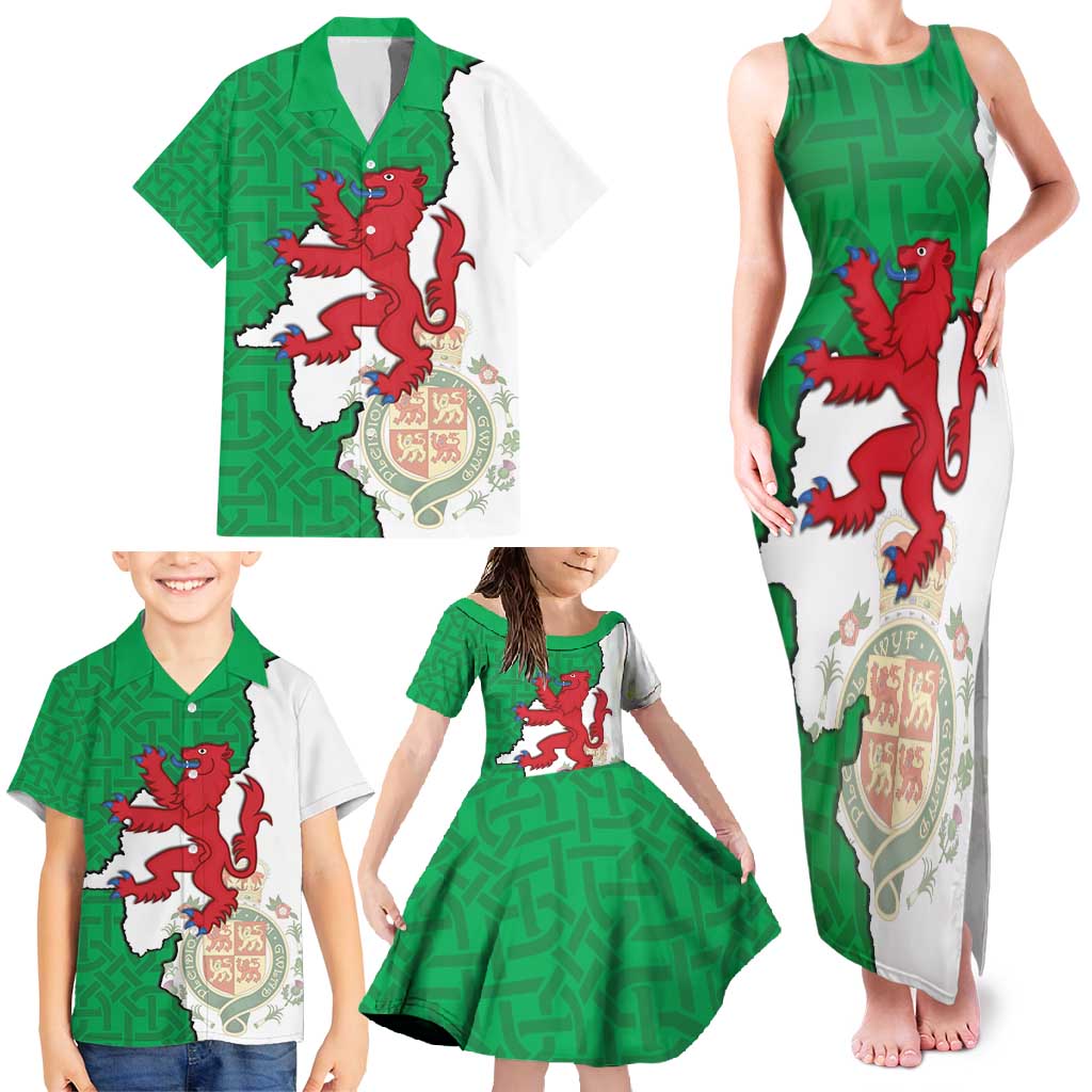 Montgomeryshire Wales Family Matching Tank Maxi Dress and Hawaiian Shirt Map and Emblem Celtic Style - Wonder Print Shop