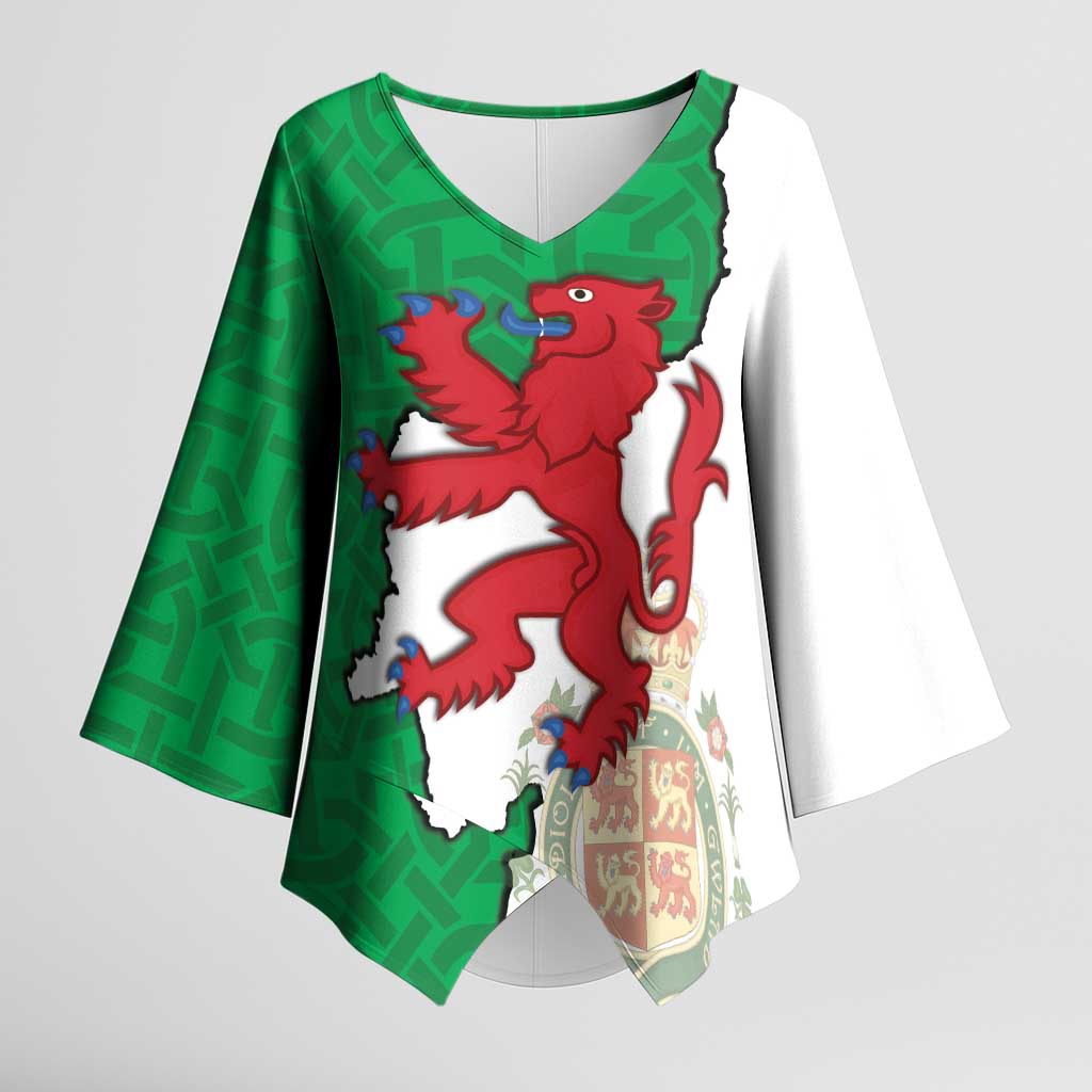 Montgomeryshire Wales Kimono Sleeve Blouse Map and Emblem Celtic Style - Wonder Print Shop