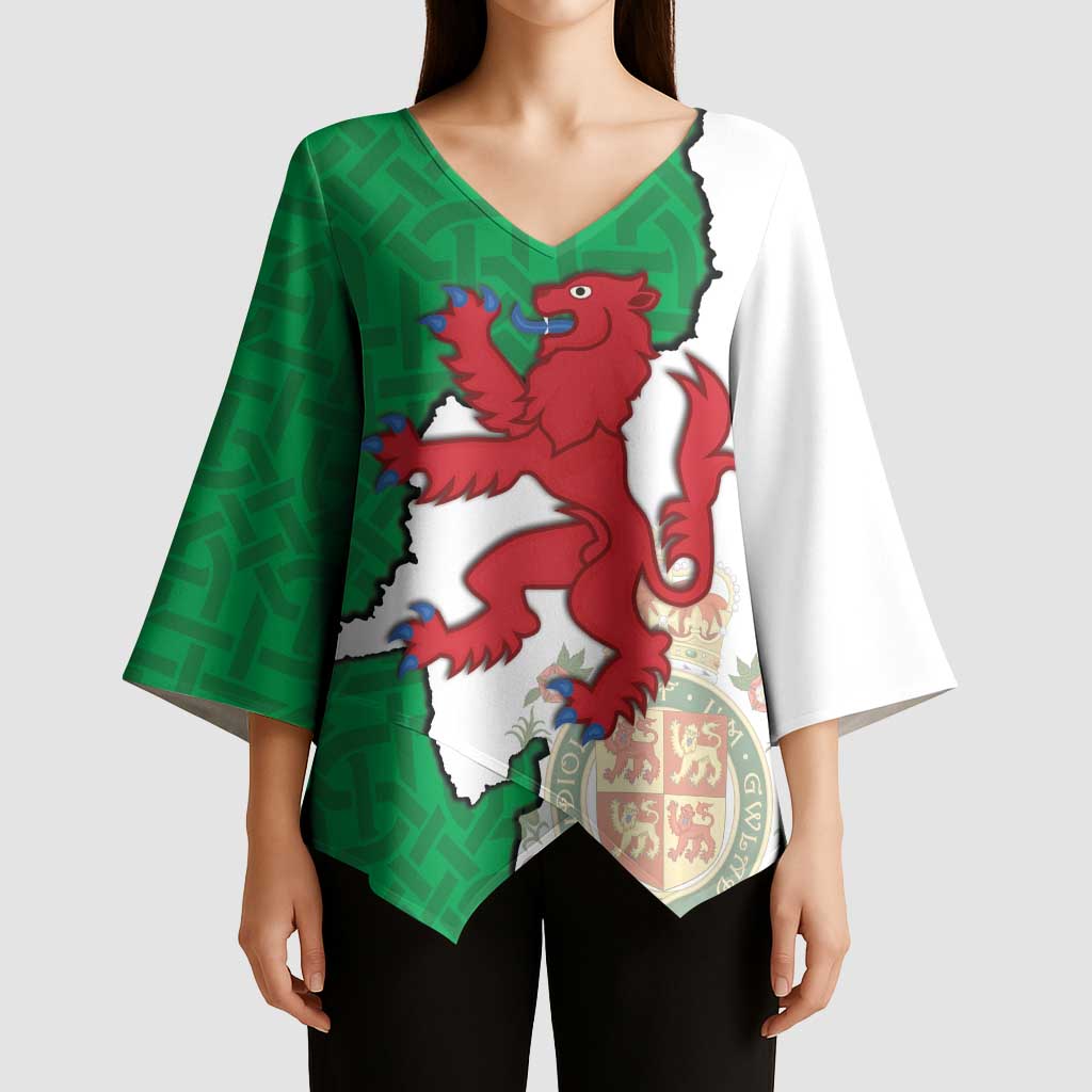 Montgomeryshire Wales Kimono Sleeve Blouse Map and Emblem Celtic Style - Wonder Print Shop