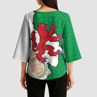 Montgomeryshire Wales Kimono Sleeve Blouse Map and Emblem Celtic Style - Wonder Print Shop