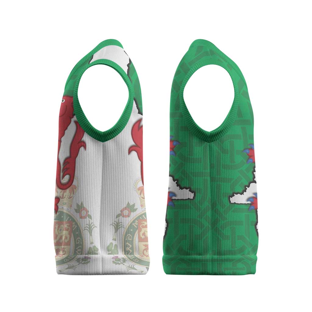 Montgomeryshire Wales Christmas Knitted V-Neck Vest Map and Emblem Celtic Style - Wonder Print Shop