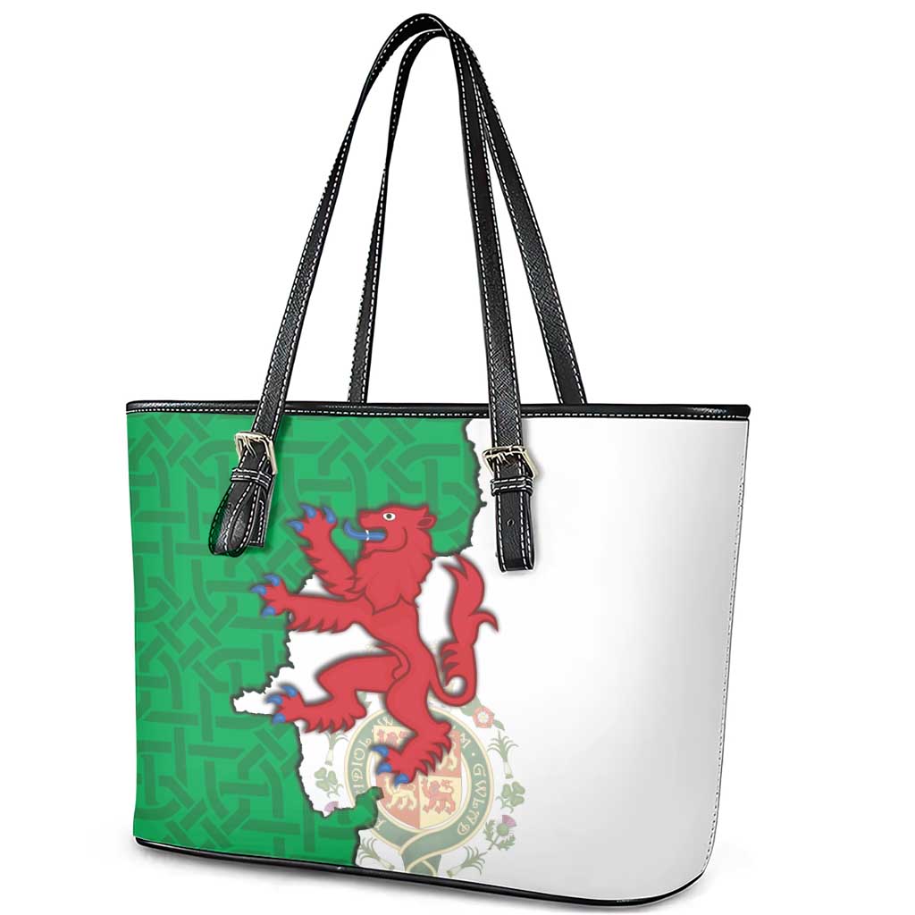 Montgomeryshire Wales Leather Tote Bag Map and Emblem Celtic Style - Wonder Print Shop