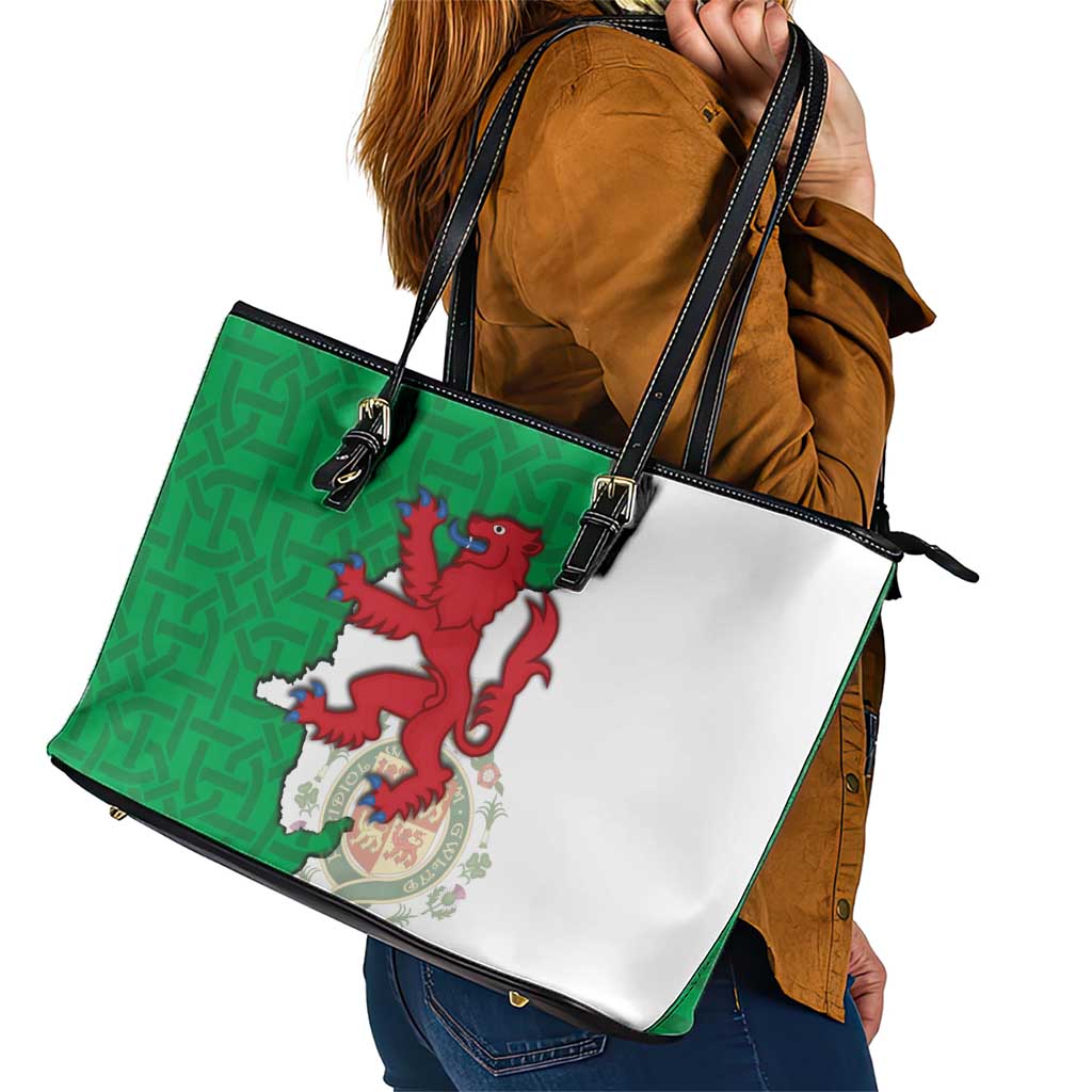 Montgomeryshire Wales Leather Tote Bag Map and Emblem Celtic Style - Wonder Print Shop