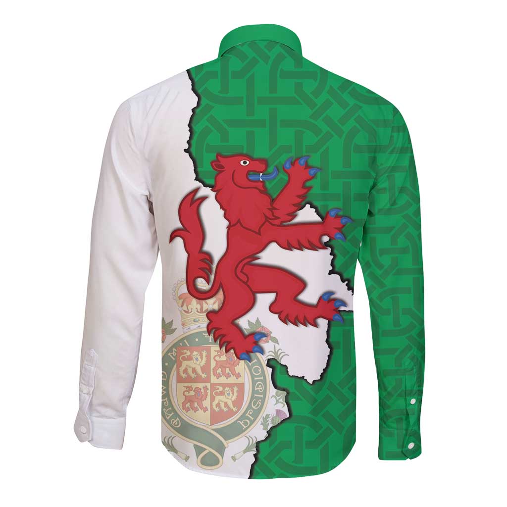 Montgomeryshire Wales Long Sleeve Button Shirt Map and Emblem Celtic Style - Wonder Print Shop