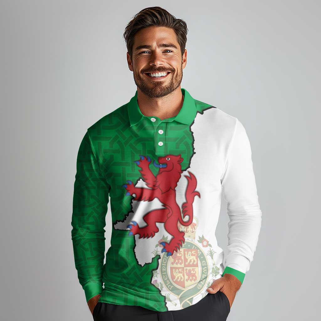 Montgomeryshire Wales Long Sleeve Polo Shirt Map and Emblem Celtic Style - Wonder Print Shop