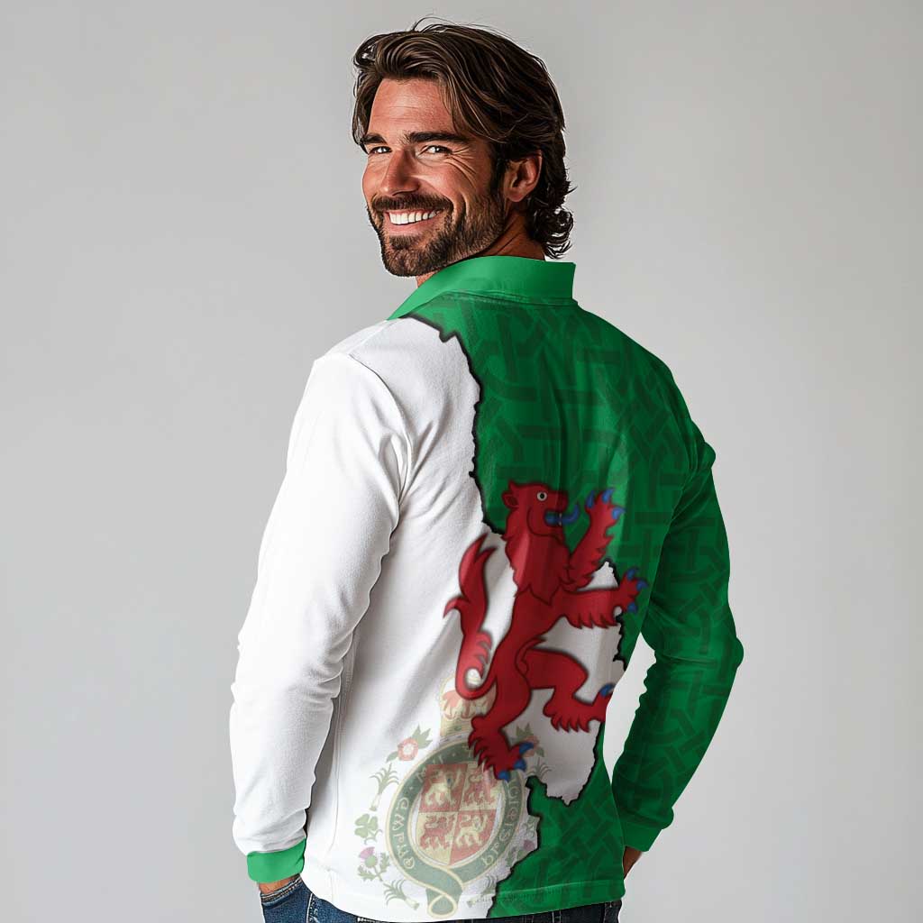 Montgomeryshire Wales Long Sleeve Polo Shirt Map and Emblem Celtic Style - Wonder Print Shop