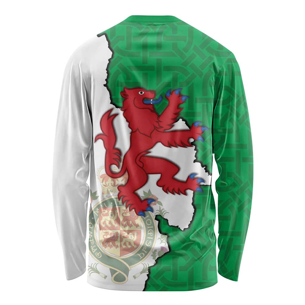 Montgomeryshire Wales Long Sleeve Shirt Map and Emblem Celtic Style - Wonder Print Shop