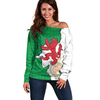 Montgomeryshire Wales Off Shoulder Sweater Map and Emblem Celtic Style - Wonder Print Shop