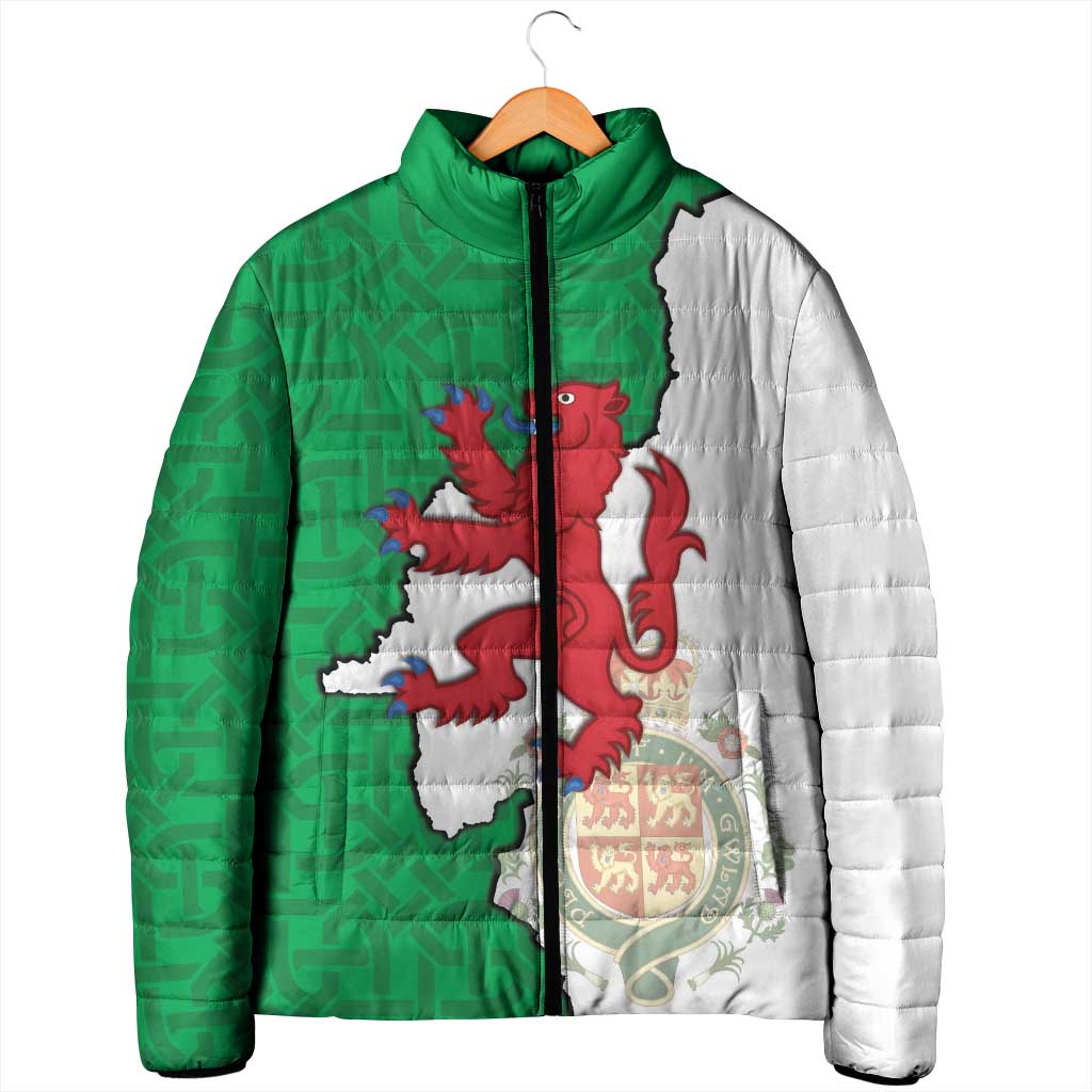 Montgomeryshire Wales Padded Jacket Map and Emblem Celtic Style - Wonder Print Shop