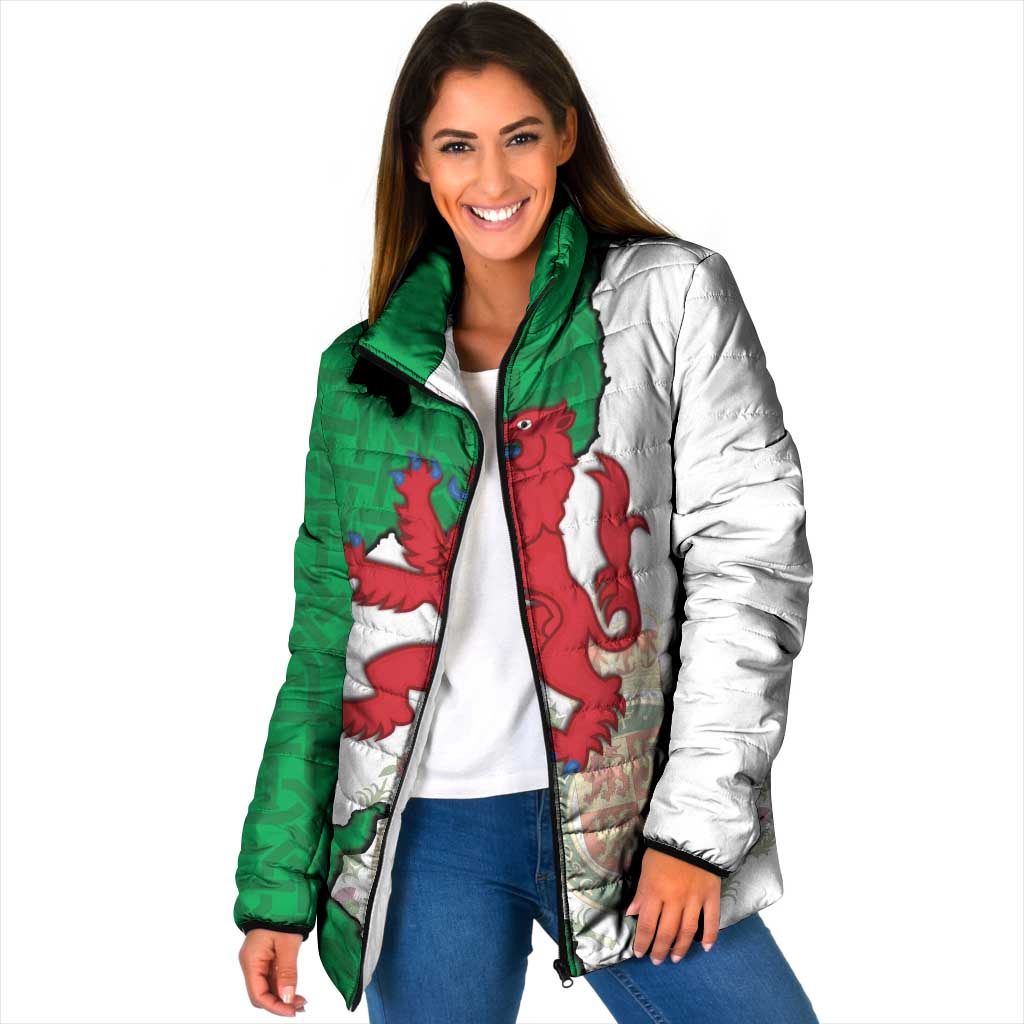 Montgomeryshire Wales Padded Jacket Map and Emblem Celtic Style - Wonder Print Shop