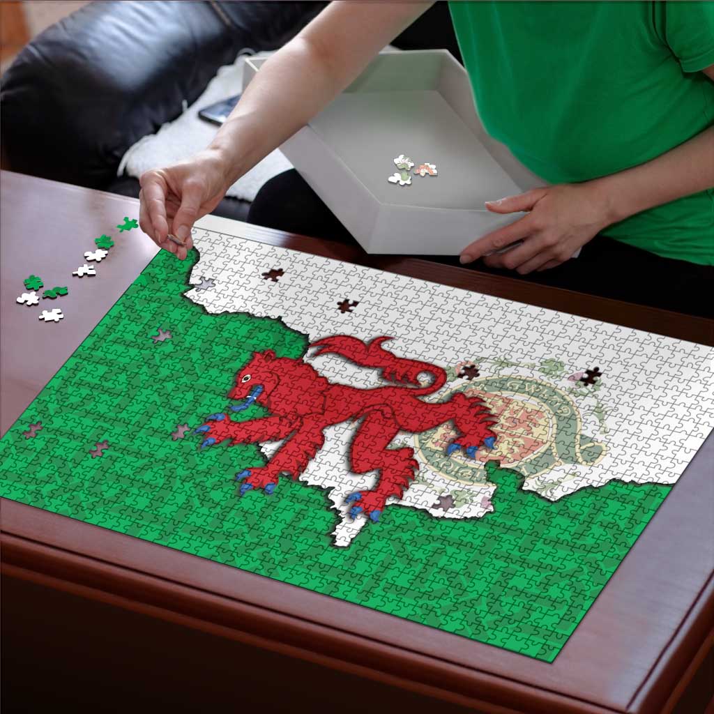 Montgomeryshire Wales Puzzle Map and Emblem Celtic Style - Wonder Print Shop