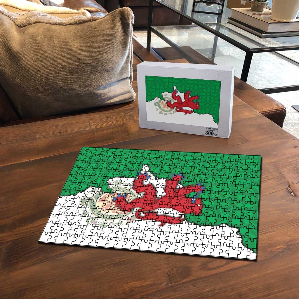 Montgomeryshire Wales Puzzle Map and Emblem Celtic Style - Wonder Print Shop