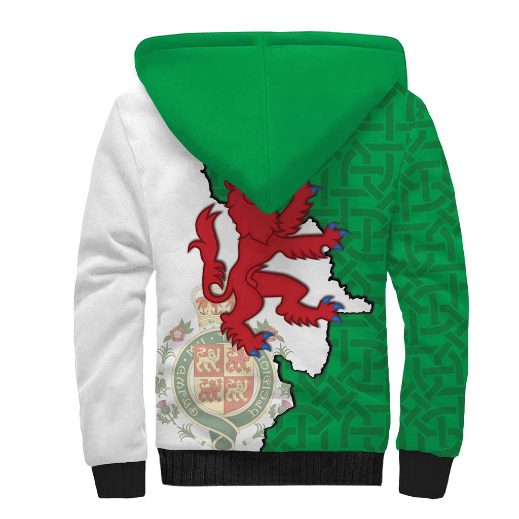 Montgomeryshire Wales Sherpa Hoodie Map and Emblem Celtic Style - Wonder Print Shop