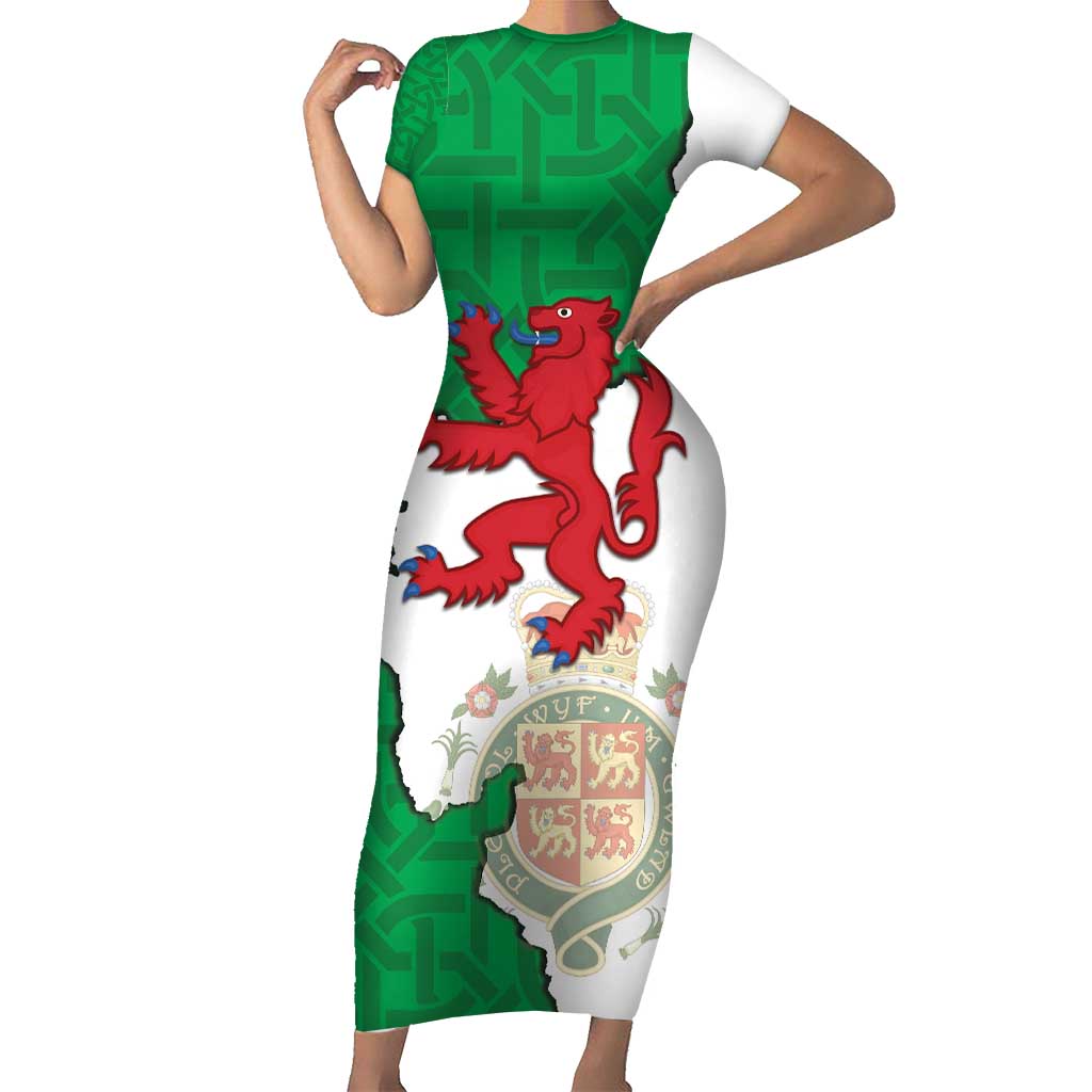 Montgomeryshire Wales Short Sleeve Bodycon Dress Map and Emblem Celtic Style - Wonder Print Shop