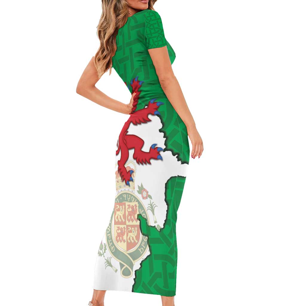 Montgomeryshire Wales Short Sleeve Bodycon Dress Map and Emblem Celtic Style - Wonder Print Shop