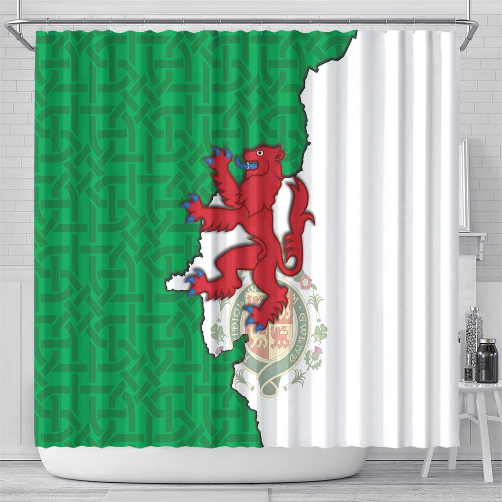 Montgomeryshire Wales Shower Curtain Map and Emblem Celtic Style - Wonder Print Shop