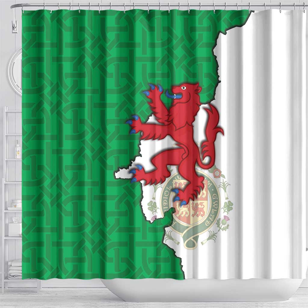 Montgomeryshire Wales Shower Curtain Map and Emblem Celtic Style - Wonder Print Shop