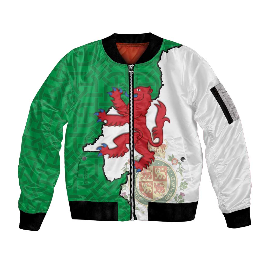 Montgomeryshire Wales Sleeve Zip Bomber Jacket Map and Emblem Celtic Style - Wonder Print Shop