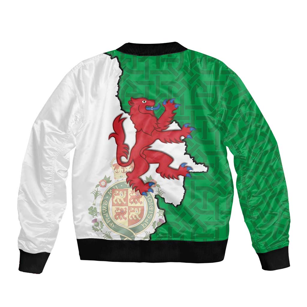 Montgomeryshire Wales Sleeve Zip Bomber Jacket Map and Emblem Celtic Style - Wonder Print Shop