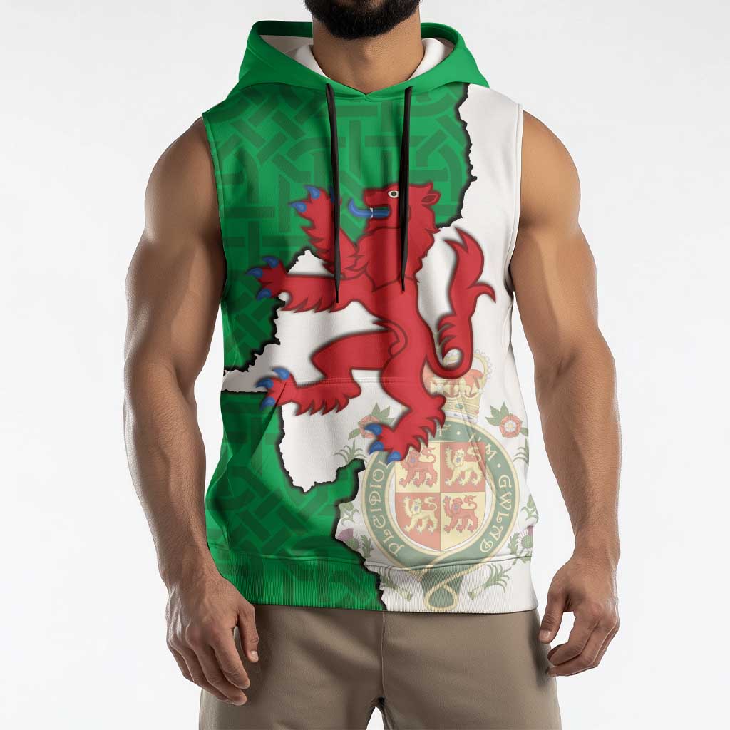 Montgomeryshire Wales Sleeveless Hoodie Map and Emblem Celtic Style - Wonder Print Shop