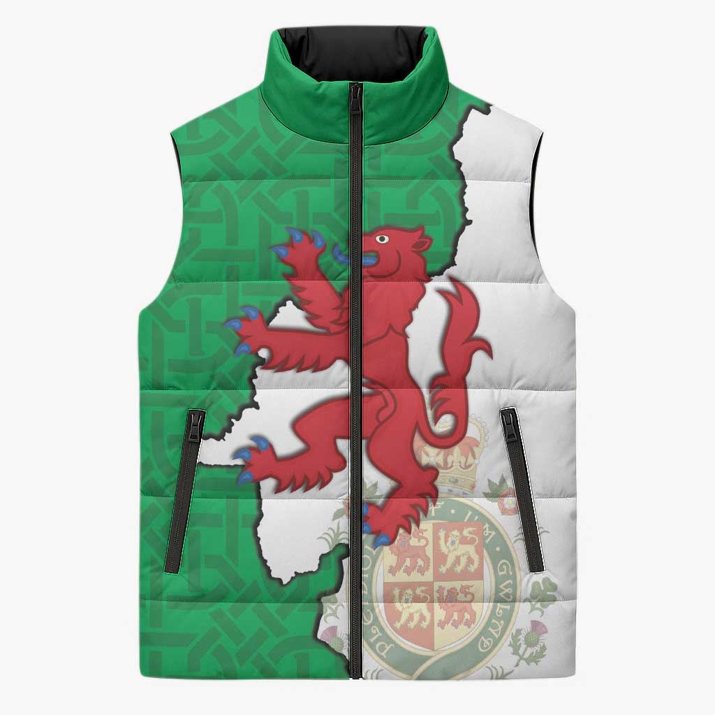 Montgomeryshire Wales Sleeveless Puffer Jacket Map and Emblem Celtic Style - Wonder Print Shop