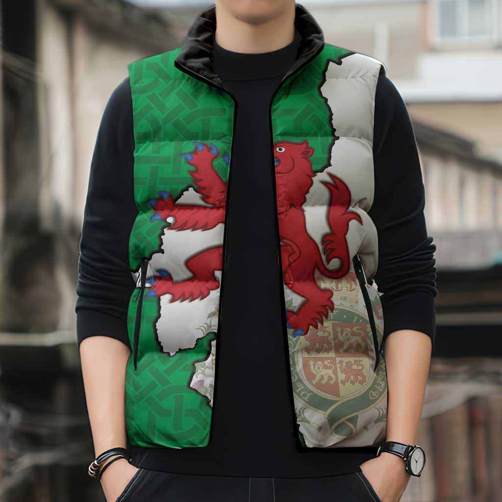 Montgomeryshire Wales Sleeveless Puffer Jacket Map and Emblem Celtic Style - Wonder Print Shop
