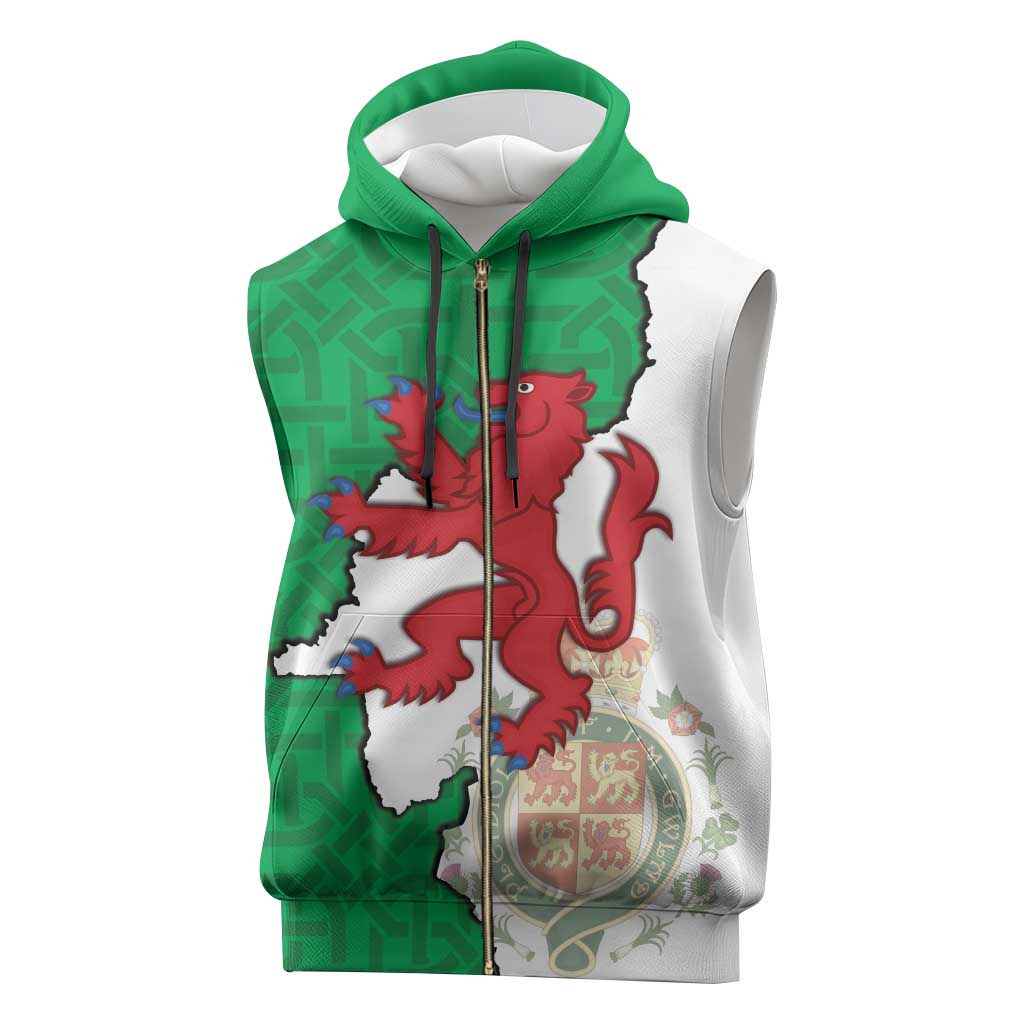 Montgomeryshire Wales Sleeveless Zip Hoodie Map and Emblem Celtic Style - Wonder Print Shop