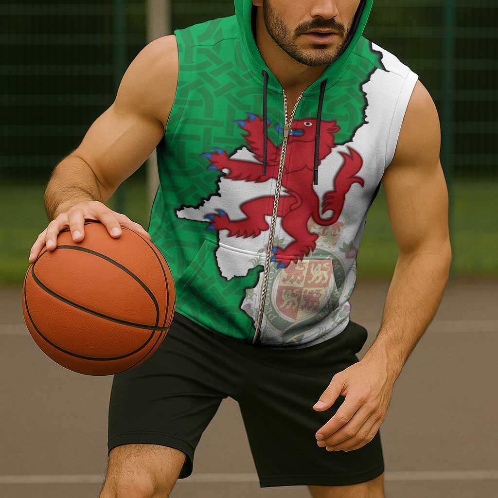 Montgomeryshire Wales Sleeveless Zip Hoodie Map and Emblem Celtic Style - Wonder Print Shop