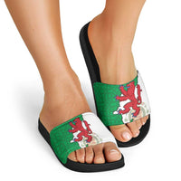 Montgomeryshire Wales Slide Sandals Map and Emblem Celtic Style - Wonder Print Shop