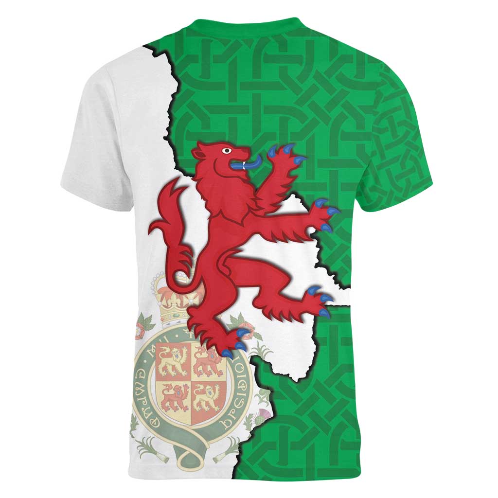 Montgomeryshire Wales Women V-Neck T-Shirt Map and Emblem Celtic Style - Wonder Print Shop