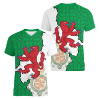 Montgomeryshire Wales Women V-Neck T-Shirt Map and Emblem Celtic Style - Wonder Print Shop