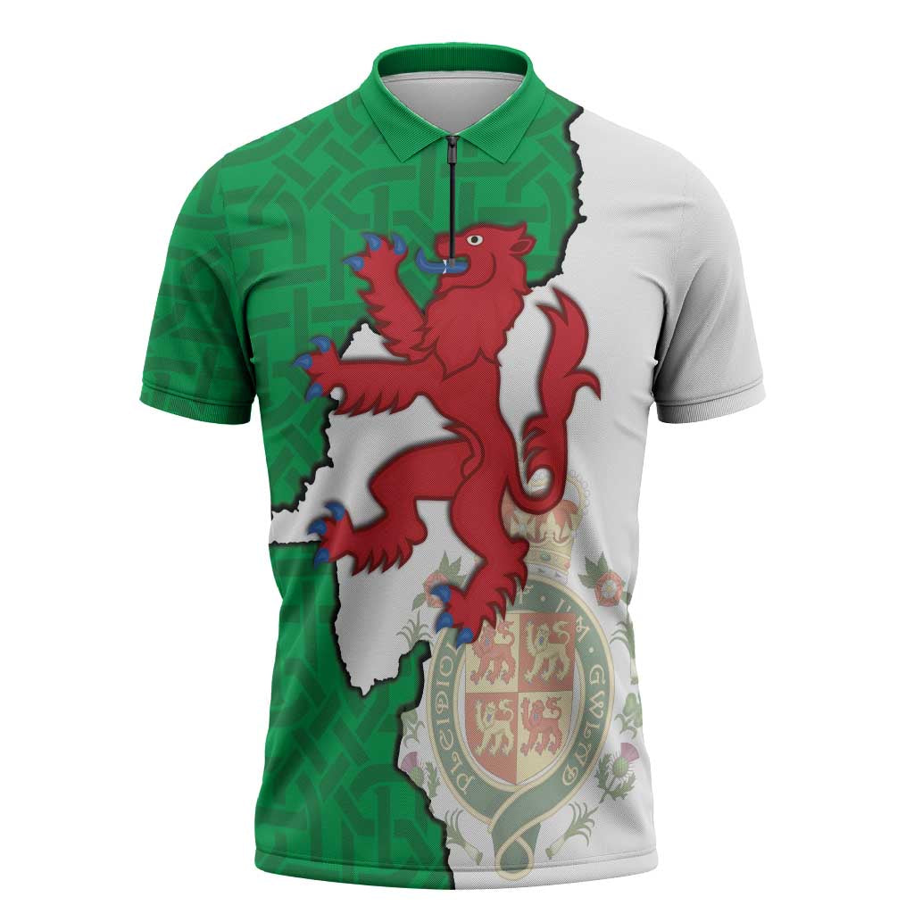 Montgomeryshire Wales Zipper Polo Shirt Map and Emblem Celtic Style - Wonder Print Shop