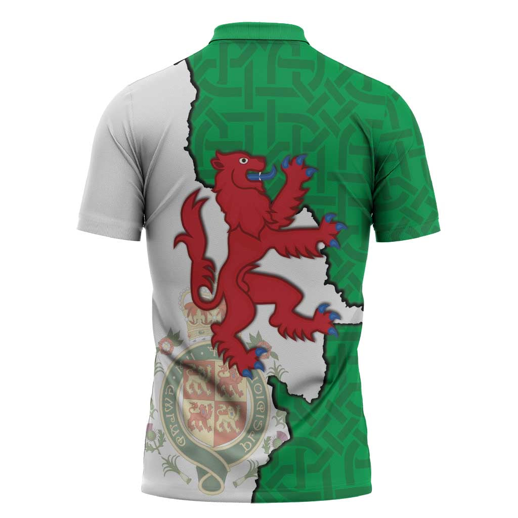 Montgomeryshire Wales Zipper Polo Shirt Map and Emblem Celtic Style - Wonder Print Shop