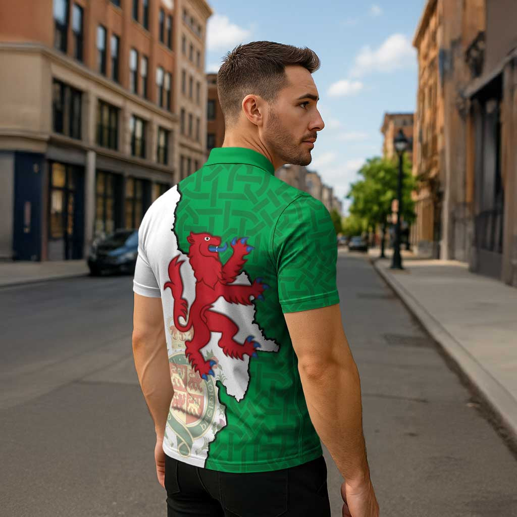 Montgomeryshire Wales Zipper Polo Shirt Map and Emblem Celtic Style - Wonder Print Shop