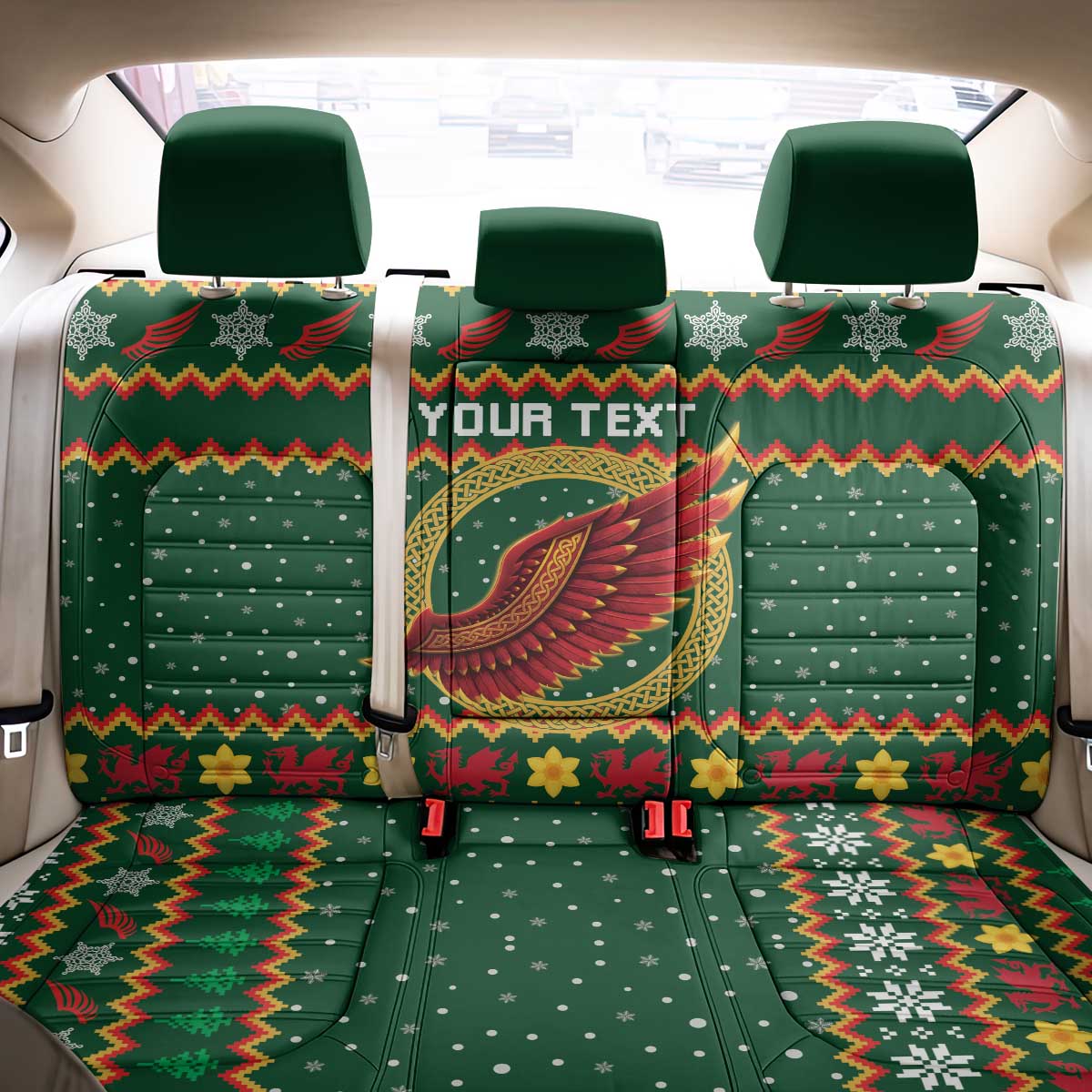 Personalized Montgomeryshire Wales Christmas Back Car Seat Cover Celtic Red Wing Cymru Heritage - Wonder Print Shop