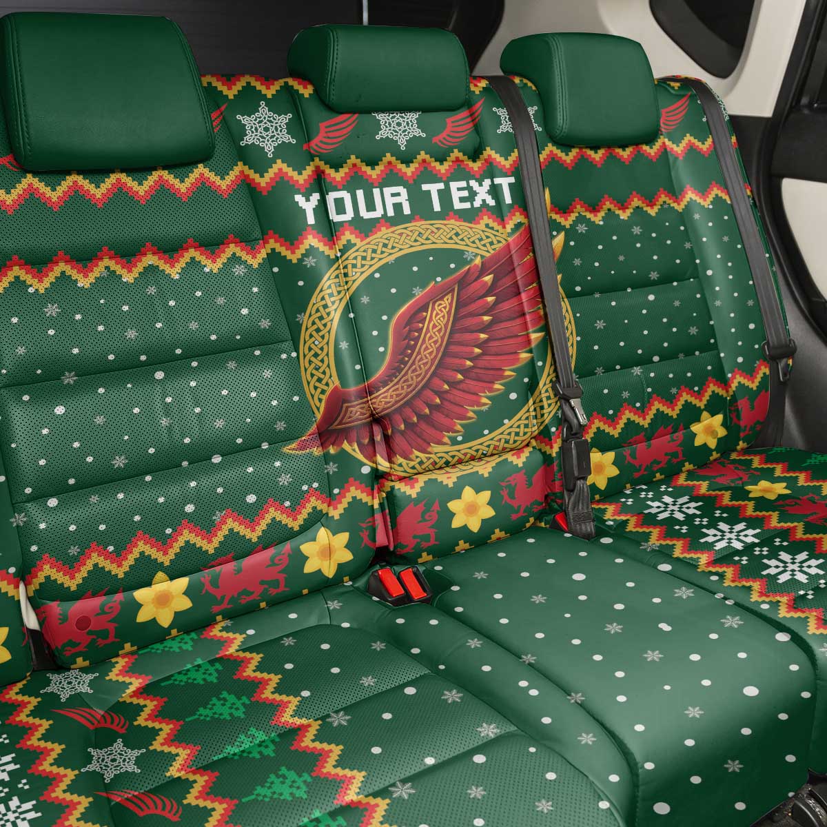Personalized Montgomeryshire Wales Christmas Back Car Seat Cover Celtic Red Wing Cymru Heritage - Wonder Print Shop