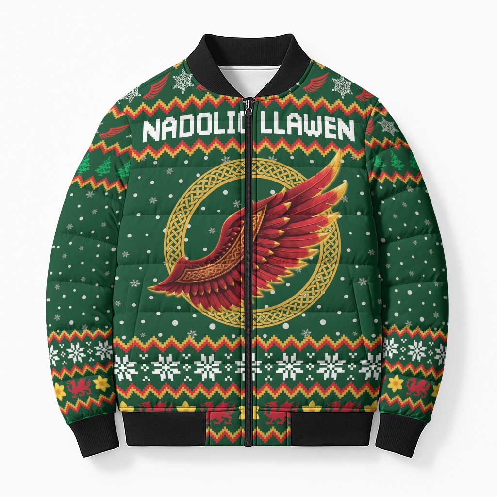 Personalized Montgomeryshire Wales Christmas Bomber Puffer Jacket Celtic Red Wing Cymru Heritage - Wonder Print Shop