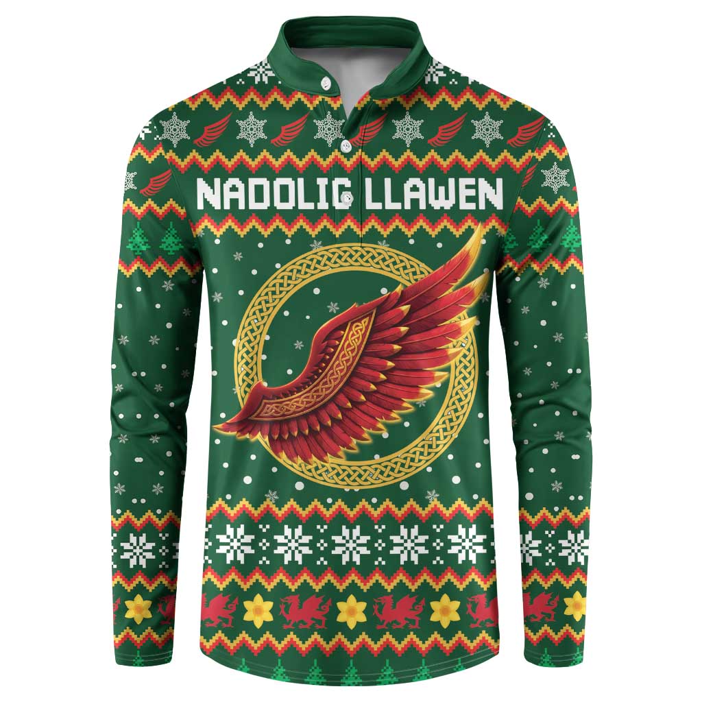 Personalized Montgomeryshire Wales Christmas Button Sweatshirt Celtic Red Wing Cymru Heritage - Wonder Print Shop