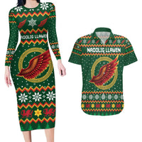 Personalized Montgomeryshire Wales Christmas Couples Matching Long Sleeve Bodycon Dress and Hawaiian Shirt Celtic Red Wing Cymru Heritage - Wonder Print Shop