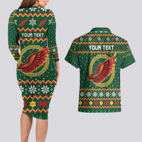 Personalized Montgomeryshire Wales Christmas Couples Matching Long Sleeve Bodycon Dress and Hawaiian Shirt Celtic Red Wing Cymru Heritage - Wonder Print Shop