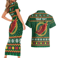 Personalized Montgomeryshire Wales Christmas Couples Matching Short Sleeve Bodycon Dress and Hawaiian Shirt Celtic Red Wing Cymru Heritage - Wonder Print Shop