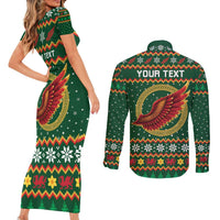 Personalized Montgomeryshire Wales Christmas Couples Matching Short Sleeve Bodycon Dress and Long Sleeve Button Shirt Celtic Red Wing Cymru Heritage - Wonder Print Shop