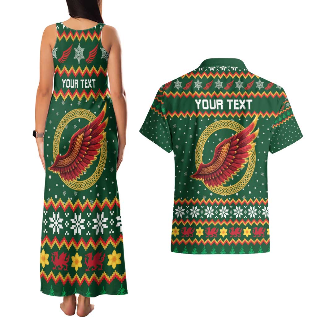 Personalized Montgomeryshire Wales Christmas Couples Matching Tank Maxi Dress and Hawaiian Shirt Celtic Red Wing Cymru Heritage - Wonder Print Shop