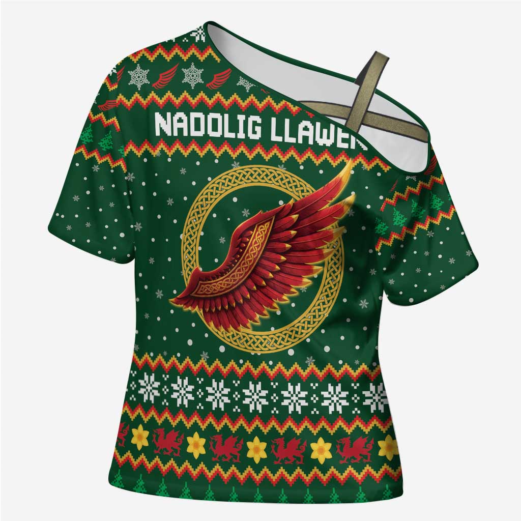 Personalized Montgomeryshire Wales Christmas Cross Shoulder Shirt Celtic Red Wing Cymru Heritage - Wonder Print Shop