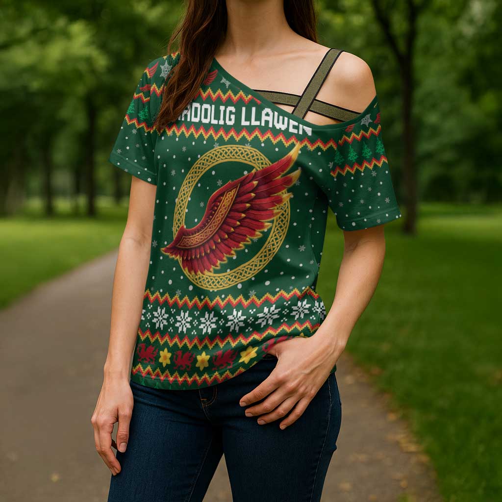 Personalized Montgomeryshire Wales Christmas Cross Shoulder Shirt Celtic Red Wing Cymru Heritage - Wonder Print Shop
